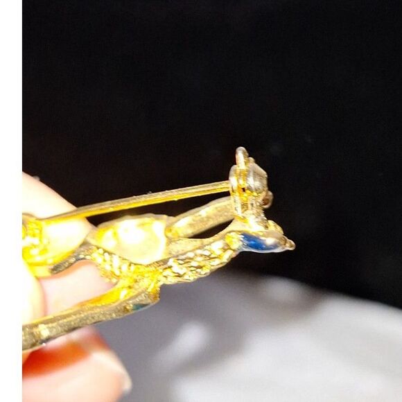 Enameled Vintage Hummingbird Pin Gold Tone Rhinestone Grandmacore Gift - Picture 5 of 8
